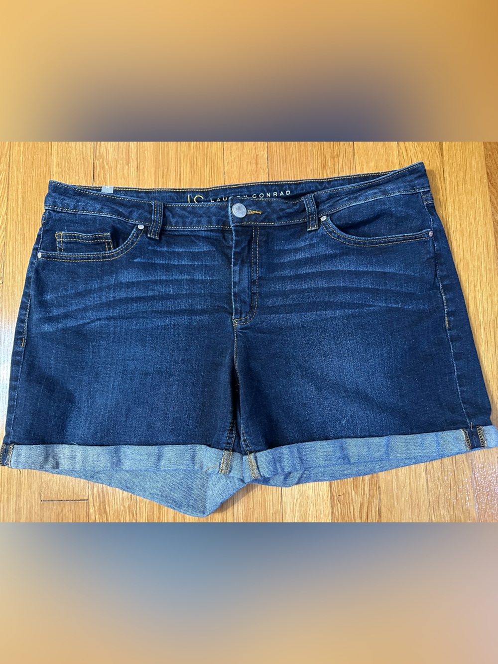 LC Lauren Conrad Size 14 Dark Blue Denim Shorts with Gold Stitching